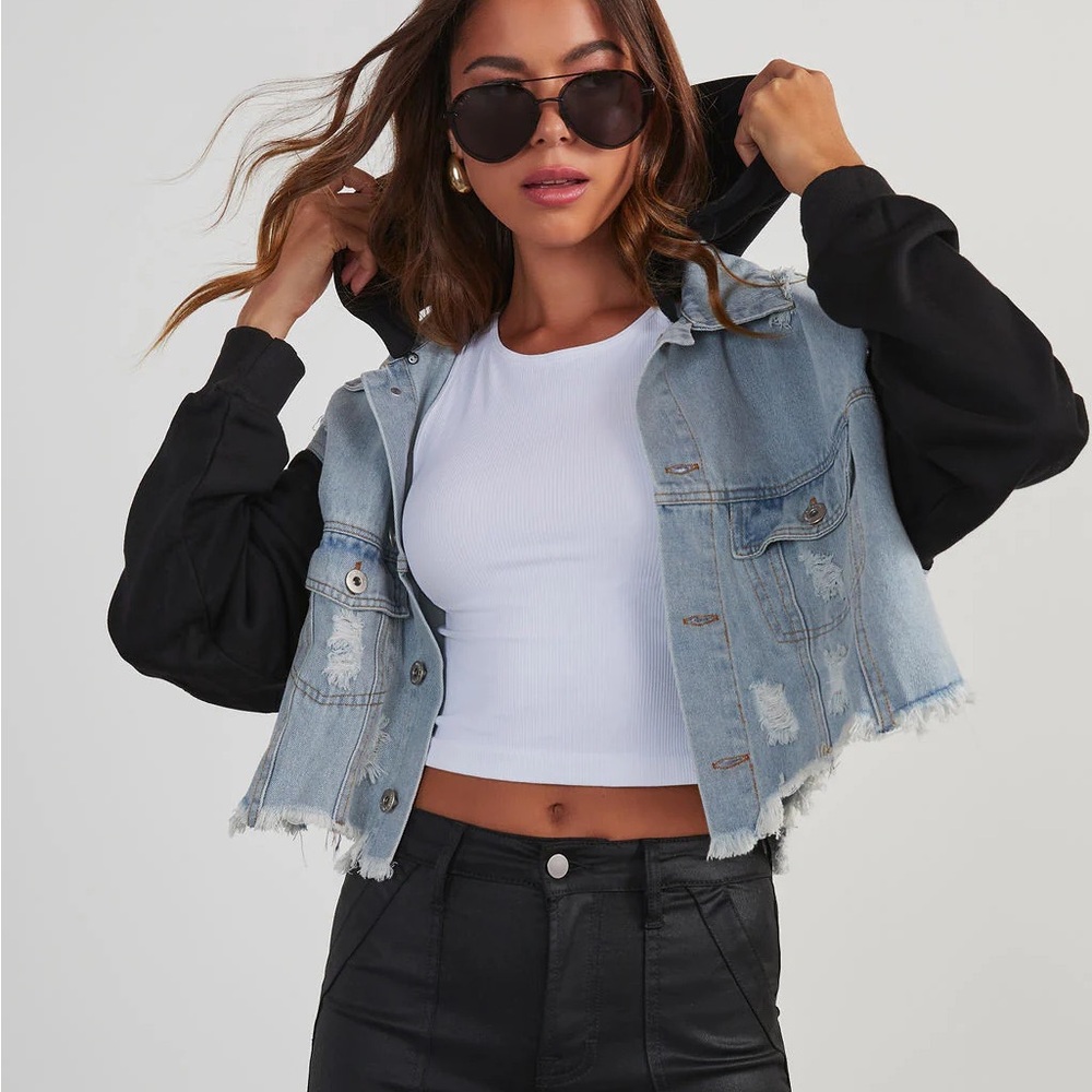 Vici Denim and Black Hooded Jacket
